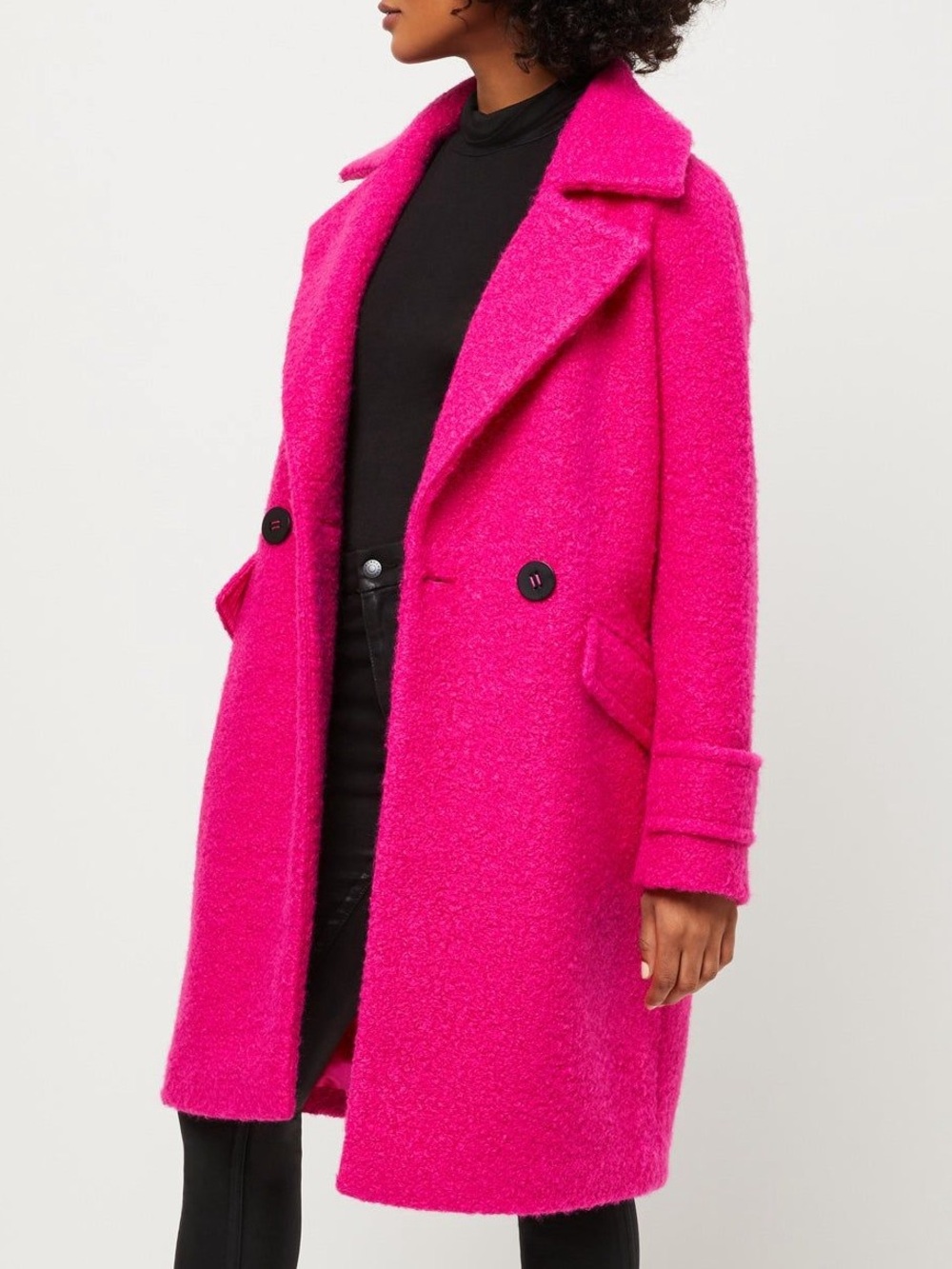 BCBGeneration Hot Pink Bouclé Double-Breasted Coat – Size L 💕